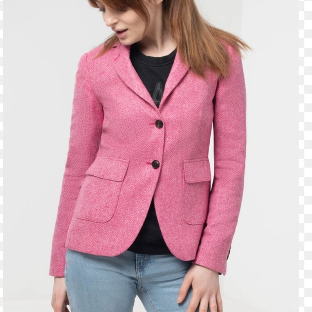Dobell Moon Pink Herringbone Wool Tweed Blazer UK 18 US 12